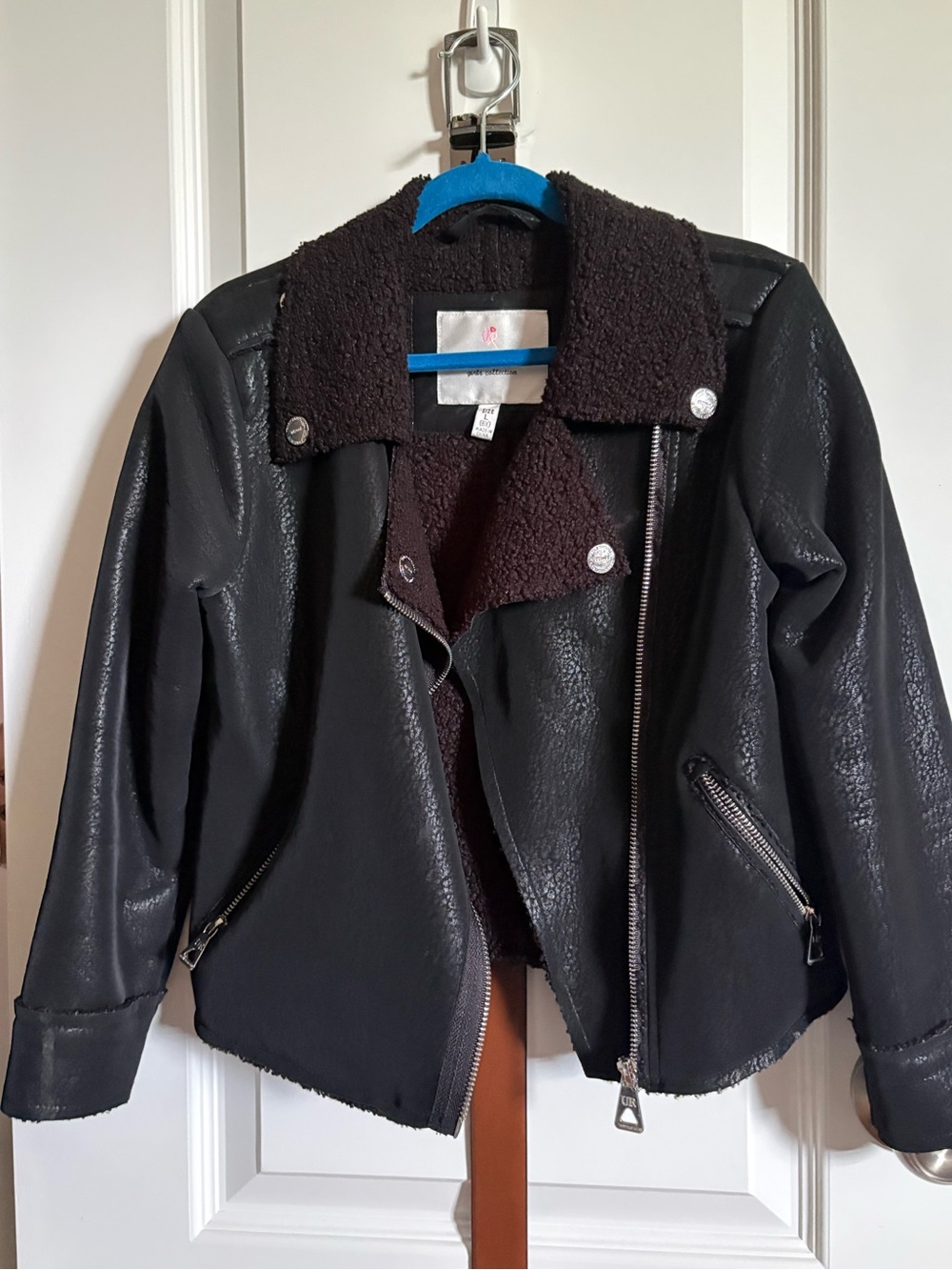 Amazon Black Faux Leather Jacket with Sherpa Collar